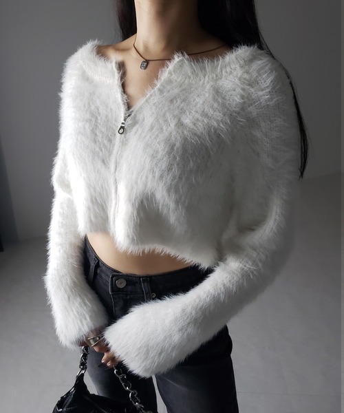 me+em select(ミームセレクト)の「【 3color 】フロントジップショートシャギーニットカーディガン / front zip short shaggy knit cardigan(カーディガン/ボレロ・レディース・ホワイト/ブラック/グレー・FREE)」の17枚目の写真