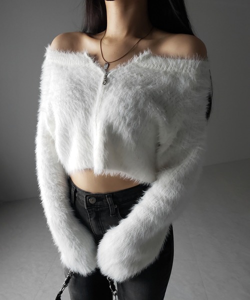 me+em select(ミームセレクト)の「【 3color 】フロントジップショートシャギーニットカーディガン / front zip short shaggy knit cardigan(カーディガン/ボレロ・レディース・ホワイト/ブラック/グレー・FREE)」の19枚目の写真