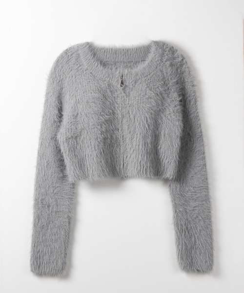 me+em select(ミームセレクト)の「【 3color 】フロントジップショートシャギーニットカーディガン / front zip short shaggy knit cardigan(カーディガン/ボレロ・レディース・ホワイト/ブラック/グレー・FREE)」の13枚目の写真