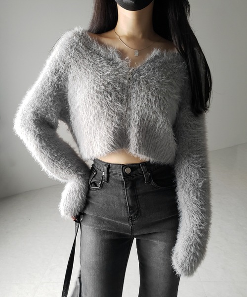 me+em select(ミームセレクト)の「【 3color 】フロントジップショートシャギーニットカーディガン / front zip short shaggy knit cardigan(カーディガン/ボレロ・レディース・ホワイト/ブラック/グレー・FREE)」の8枚目の写真