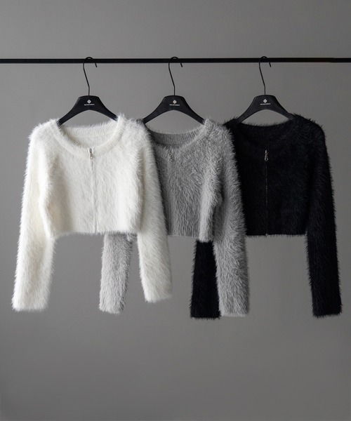 me+em select(ミームセレクト)の「【 3color 】フロントジップショートシャギーニットカーディガン / front zip short shaggy knit cardigan(カーディガン/ボレロ・レディース・ホワイト/ブラック/グレー・FREE)」の4枚目の写真