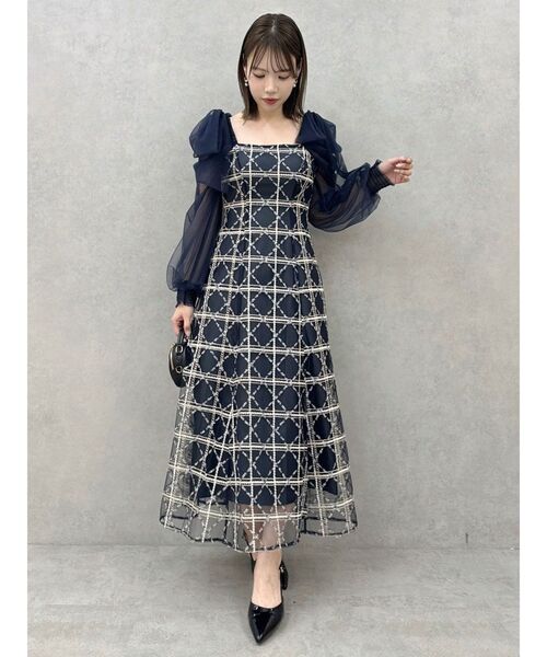 dazzlin レースリボンオフショルドレス ネイビー dazzlin（ダズリン）の「レースリボンオフショルドレス（ワンピース