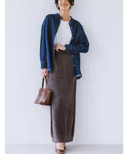 IEDIT（イディット）の「ＩＥＤＩＴ　パール調ボタンをきかせた　スタンドカラーシャツ（シャツ/ブラウス・レディース・ブルー/ブラウン/ライトブルー/グレー・MEDIUM/LARGE/X-LARGE/XX-LARGE/SMALL/XXX-LARGE）」の12枚目の写真