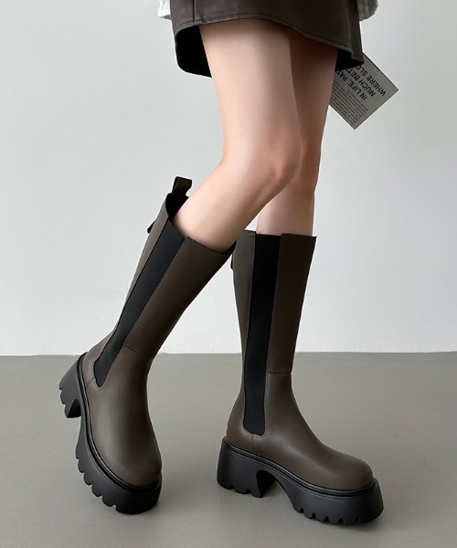 【セール】サイドゴアブーツ 厚底 ロングブーツ バックジップ トラックソール（ブーツ）｜COCOMOMO（ココモモ）