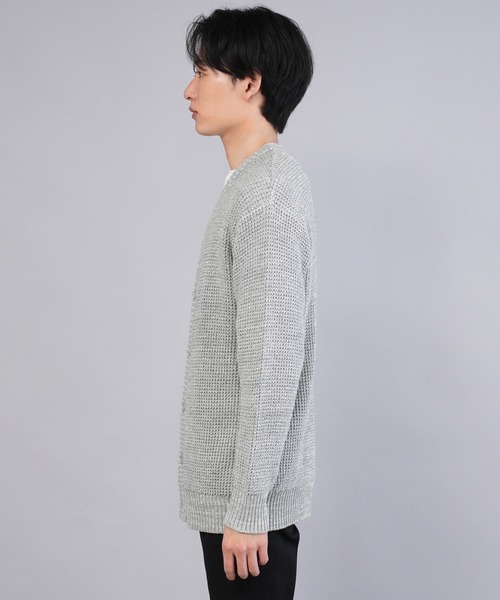 jiggys shop(ジギーズショップ)の「ワッフル編みウォッシャブルニットカーディガン(カーディガン/ボレロ・メンズ・ブラック/ミックスグレー/カーキ・MEDIUM/LARGE/X-LARGE)」の6枚目の写真