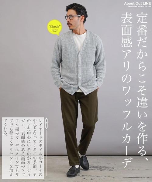 jiggys shop(ジギーズショップ)の「ワッフル編みウォッシャブルニットカーディガン(カーディガン/ボレロ・メンズ・ブラック/ミックスグレー/カーキ・MEDIUM/LARGE/X-LARGE)」の15枚目の写真