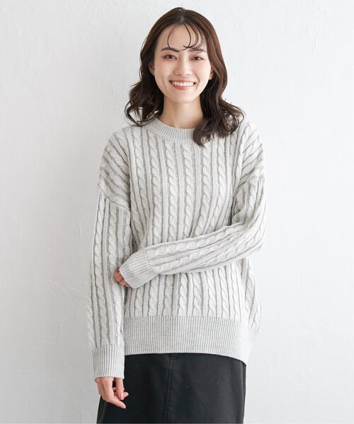ikka（イッカ）の「ケーブルニットプルオーバー（ニット/セーター・レディース・ライトグレー/スカイブルー/エメラルド/ネイビー・M/L/S）」の17枚目の写真