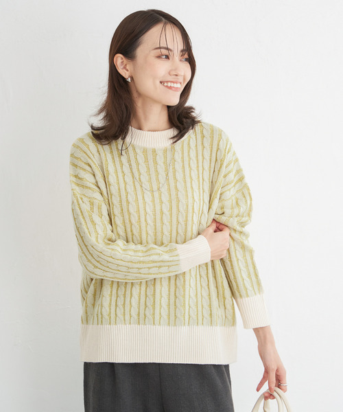 ikka（イッカ）の「ケーブルニットプルオーバー（ニット/セーター・レディース・ライトグレー/スカイブルー/エメラルド/ネイビー・M/L/S）」の8枚目の写真