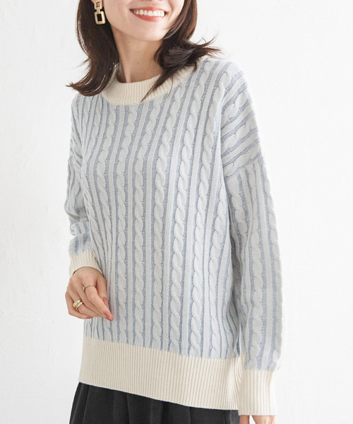 ikka（イッカ）の「ケーブルニットプルオーバー（ニット/セーター・レディース・ライトグレー/スカイブルー/エメラルド/ネイビー・M/L/S）」の11枚目の写真