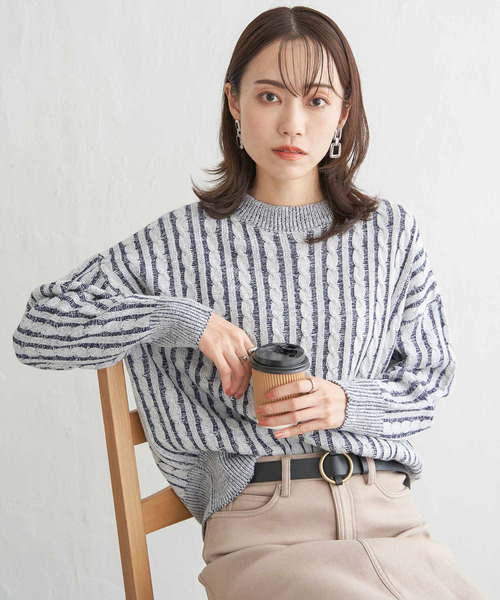 ikka（イッカ）の「ケーブルニットプルオーバー（ニット/セーター・レディース・ライトグレー/スカイブルー/エメラルド/ネイビー・M/L/S）」の14枚目の写真