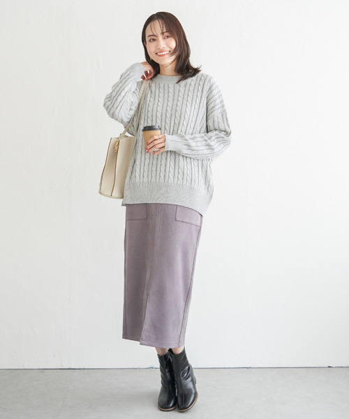 ikka（イッカ）の「ケーブルニットプルオーバー（ニット/セーター・レディース・ライトグレー/スカイブルー/エメラルド/ネイビー・M/L/S）」の6枚目の写真