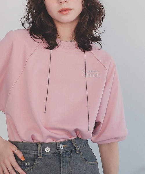 titivate（ティティベイト）の「刺繍入りハーフスリーブスウェットプルオーバー（スウェット・レディース・グレー系その他2/ネイビー/グレー系その他/ピンク・L/M/S）」の4枚目の写真