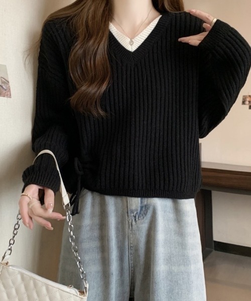 by LEGNA(バイレグナ)の「裾のドロストがデザインのワンポイント。裾ドロストニットプルオーバー(ニット/セーター・レディース・グレー/ブラック/ホワイト/モカ・FREE)」の9枚目の写真