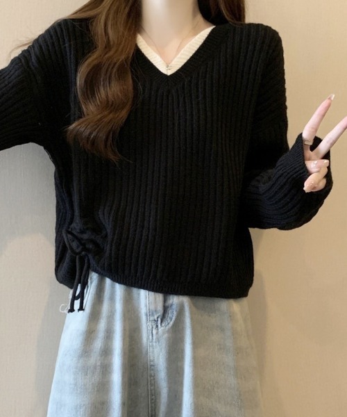 by LEGNA(バイレグナ)の「裾のドロストがデザインのワンポイント。裾ドロストニットプルオーバー(ニット/セーター・レディース・グレー/ブラック/ホワイト/モカ・FREE)」の12枚目の写真