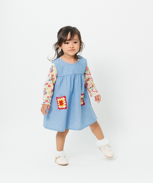 Moujonjon（ムージョンジョン）の「かぎ針ポケットジャンパースカート（ジャンパースカート・キッズ・ブルー・90/100/110/120/130/140）」の8枚目の写真