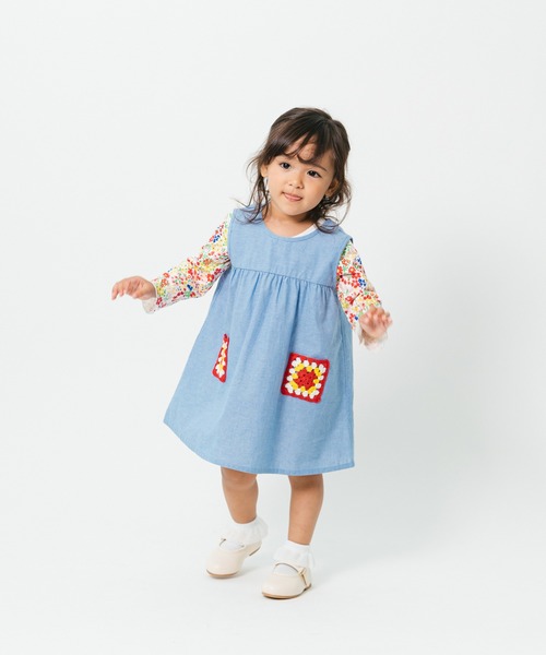 Moujonjon（ムージョンジョン）の「かぎ針ポケットジャンパースカート（ジャンパースカート・キッズ・ブルー・90/100/110/120/130/140）」の10枚目の写真