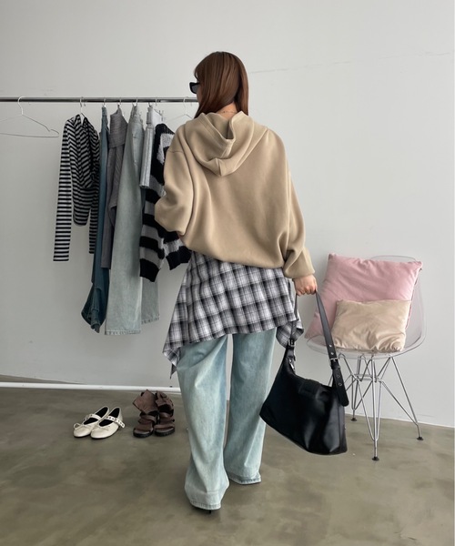 SHAGGIE（シャギー）の「バックスリットチェック柄シャツ（シャツ/ブラウス・レディース・ピンク/ブラック・FREE）」の10枚目の写真