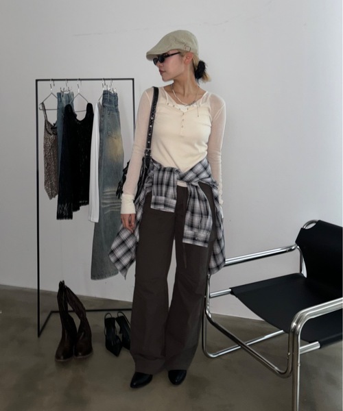 SHAGGIE（シャギー）の「バックスリットチェック柄シャツ（シャツ/ブラウス・レディース・ピンク/ブラック・FREE）」の11枚目の写真