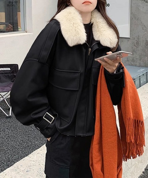 【セール】ファーライダースジャケットフェイクレザー（その他アウター）｜Miniministore（ミニミニストア）