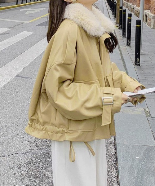 Miniministore(ミニミニストア)の「ファーライダースジャケットフェイクレザー(その他アウター・レディース・ブラック/ベージュ・L/S/M)」の8枚目の写真