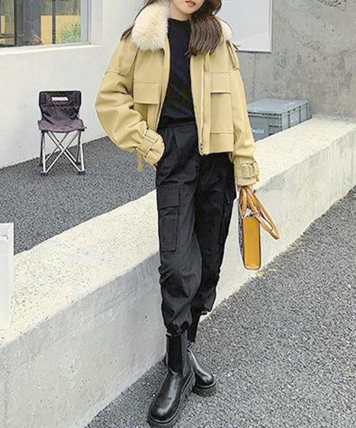 Miniministore(ミニミニストア)の「ファーライダースジャケットフェイクレザー(その他アウター・レディース・ブラック/ベージュ・L/S/M)」の12枚目の写真