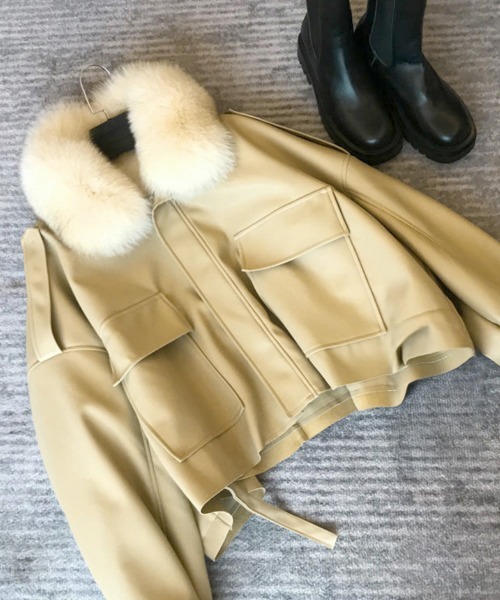 Miniministore(ミニミニストア)の「ファーライダースジャケットフェイクレザー(その他アウター・レディース・ブラック/ベージュ・L/S/M)」の15枚目の写真