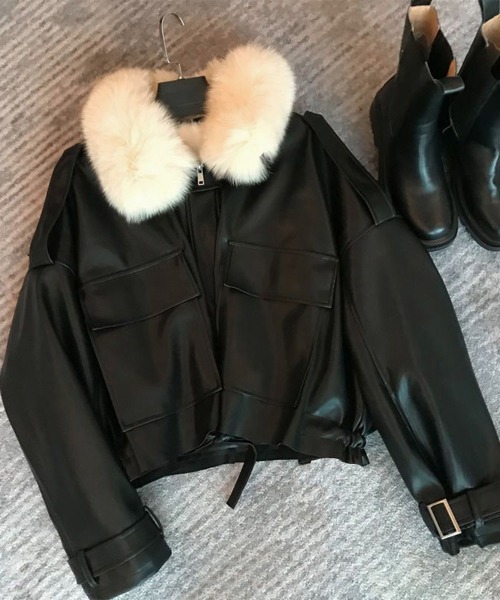 Miniministore(ミニミニストア)の「ファーライダースジャケットフェイクレザー(その他アウター・レディース・ブラック/ベージュ・L/S/M)」の18枚目の写真