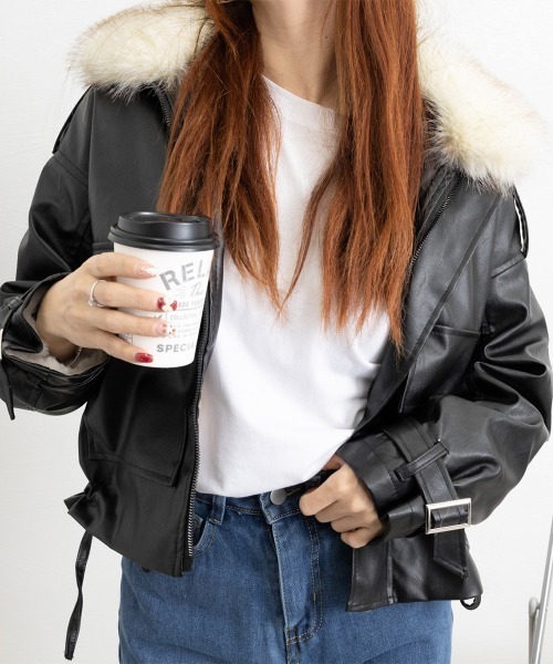 Miniministore(ミニミニストア)の「ファーライダースジャケットフェイクレザー(その他アウター・レディース・ブラック/ベージュ・L/S/M)」の19枚目の写真