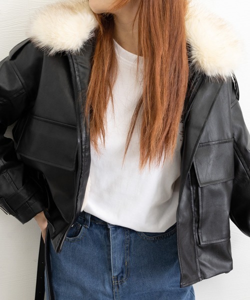 Miniministore(ミニミニストア)の「ファーライダースジャケットフェイクレザー(その他アウター・レディース・ブラック/ベージュ・L/S/M)」の20枚目の写真