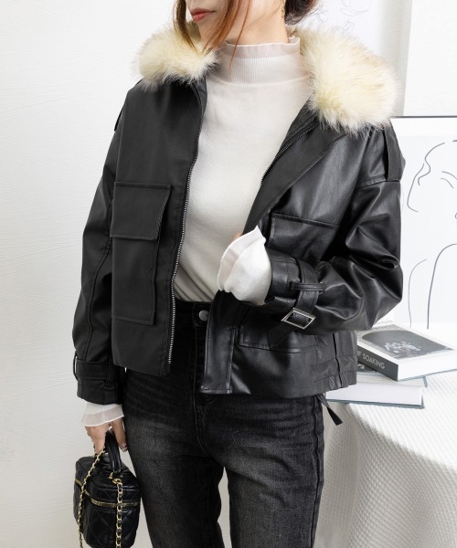 Miniministore(ミニミニストア)の「ファーライダースジャケットフェイクレザー(その他アウター・レディース・ブラック/ベージュ・L/S/M)」の21枚目の写真