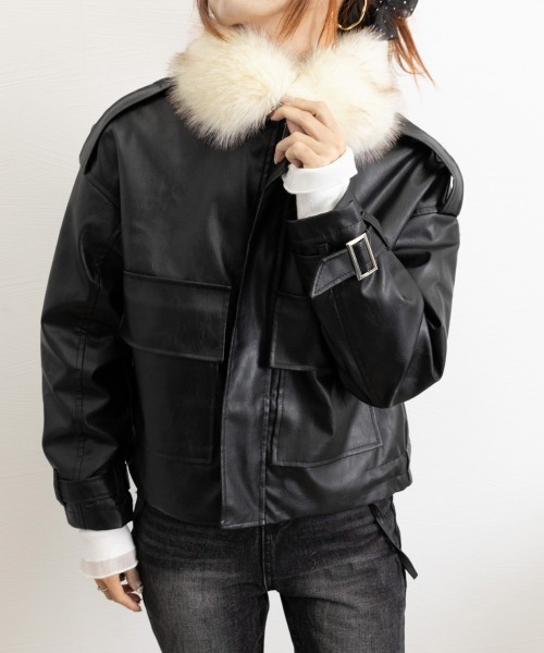 Miniministore(ミニミニストア)の「ファーライダースジャケットフェイクレザー(その他アウター・レディース・ブラック/ベージュ・L/S/M)」の22枚目の写真