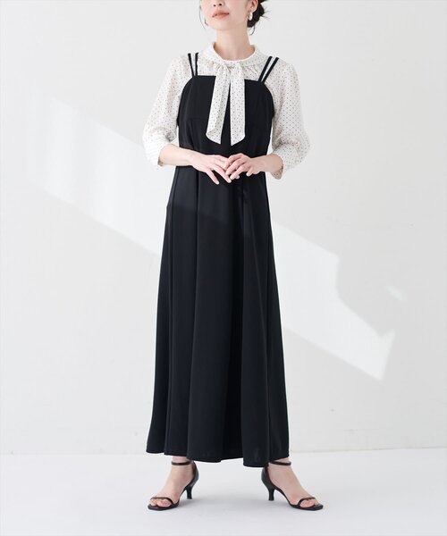 natural couture(ナチュラルクチュール)の「カットジョーゼットキャミワンピース(ワンピース・レディース・グレイッシュベージュ/グレー/ブラック/モカ/ドット・FREE)」の8枚目の写真