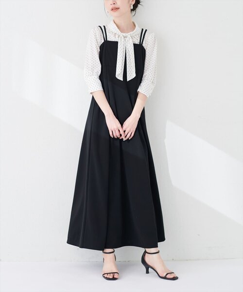 natural couture(ナチュラルクチュール)の「カットジョーゼットキャミワンピース(ワンピース・レディース・グレイッシュベージュ/グレー/ブラック/モカ/ドット・FREE)」の9枚目の写真