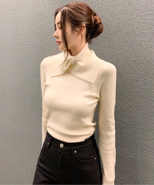 【mamekurogouchi】ハイネックニットトップス Knitted High Neck Top MM25FWー