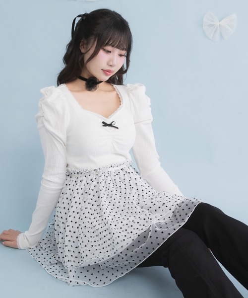 DearMyLoveRose(ディアマイラブローズ)の「チュールドッキングミニワンピース【大きいサイズ有】(ワンピース・レディース・ホワイト/グレー/ブラック/ライトグレー/ホワイト系その他/ピンクベージュ・3L/LL/LARGE/MEDIUM/SMALL)」の11枚目の写真