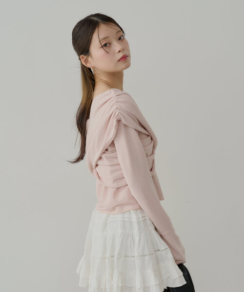 Chico（チコ）の「袖フリルクロスワンショルトップス（Tシャツ/カットソー・レディース・ネイビー/ピンクベージュ/アイボリー/ブルー/ホワイト・FREE）」の7枚目の写真