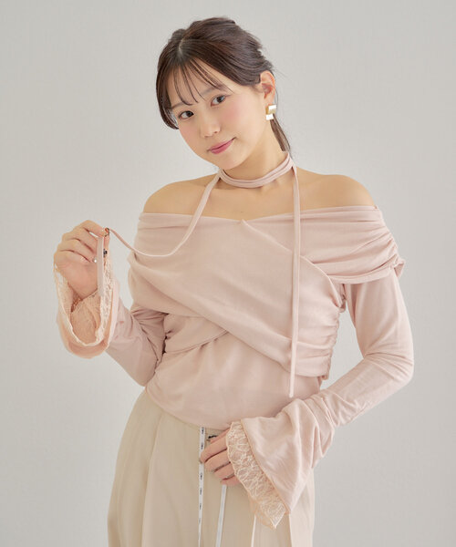 Chico（チコ）の「袖フリルクロスワンショルトップス（Tシャツ/カットソー・レディース・ネイビー/ピンクベージュ/アイボリー/ブルー/ホワイト・FREE）」の8枚目の写真