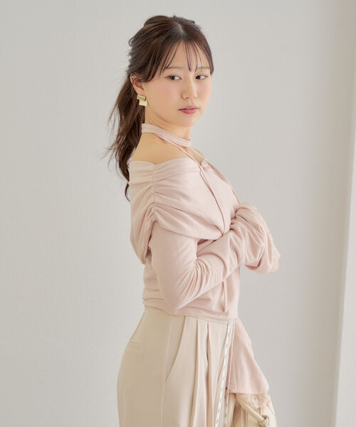 Chico（チコ）の「袖フリルクロスワンショルトップス（Tシャツ/カットソー・レディース・ネイビー/ピンクベージュ/アイボリー/ブルー/ホワイト・FREE）」の9枚目の写真