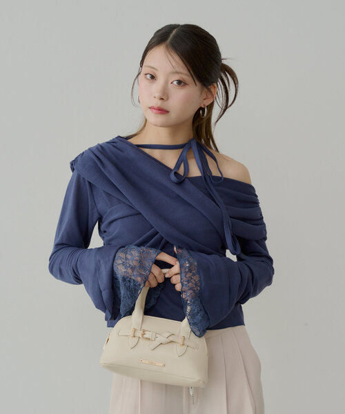Tシャツ フリル ワンショルダー 3color 韓国 r4-17 frill one shoulder tops / フリルワンショルダートップス