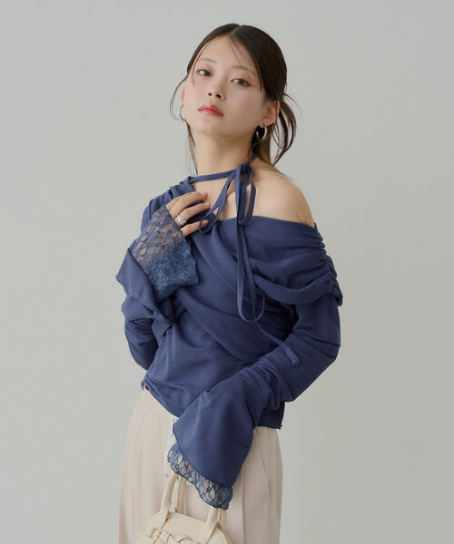 セール】袖フリルクロスワンショルトップス（Tシャツ/カットソー