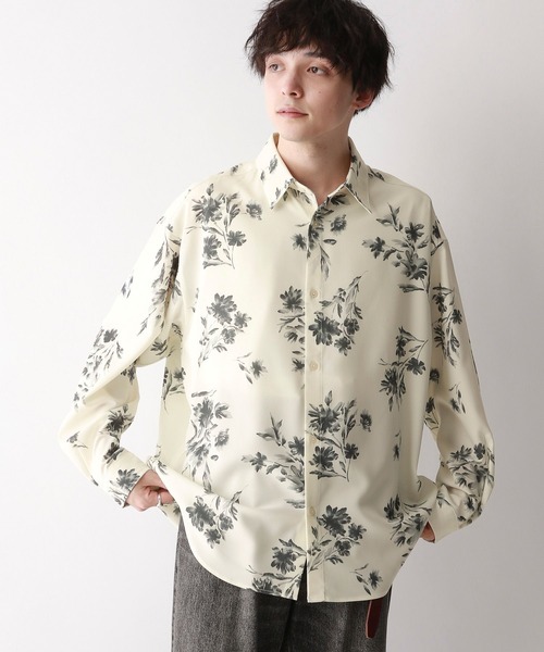 バックフラワープリントストライプシャツ la primavera online store