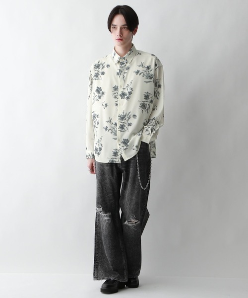 RAGEBLUE（レイジブルー）の「【LUXURY+EASY】ラグイージー/アソートフラワー柄オーバーサイズシャツ/ストライプシャツ（シャツ/ブラウス・メンズ・グレー/ライトブルー/ブラック/ホワイト・MEDIUM/LARGE）」の18枚目の写真