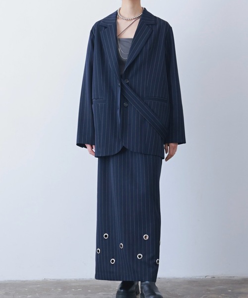 PURE BRIGHT（ピュアブライト）の「ストライプ変形テーラードジャケット（テーラードジャケット・レディース・ブルー/ブラック/ネイビー・FREE）」の11枚目の写真