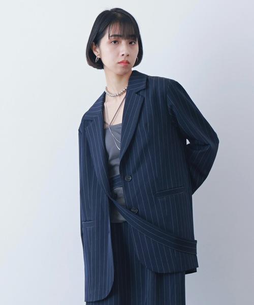 PURE BRIGHT（ピュアブライト）の「ストライプ変形テーラードジャケット（テーラードジャケット・レディース・ブルー/ブラック/ネイビー・FREE）」の4枚目の写真