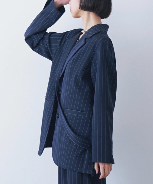 PURE BRIGHT（ピュアブライト）の「ストライプ変形テーラードジャケット（テーラードジャケット・レディース・ブルー/ブラック/ネイビー・FREE）」の5枚目の写真