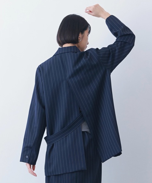 PURE BRIGHT（ピュアブライト）の「ストライプ変形テーラードジャケット（テーラードジャケット・レディース・ブルー/ブラック/ネイビー・FREE）」の6枚目の写真