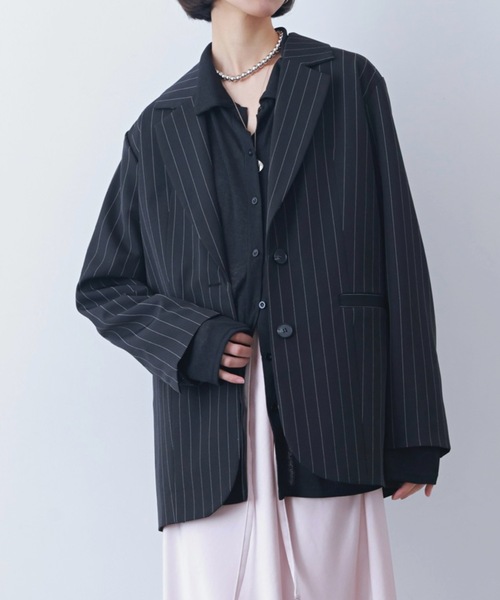 PURE BRIGHT（ピュアブライト）の「ストライプ変形テーラードジャケット（テーラードジャケット・レディース・ブルー/ブラック/ネイビー・FREE）」の12枚目の写真