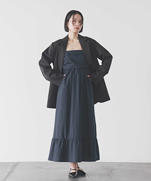 Lame stripe tulle layered tailored jacket / ラメストライプ