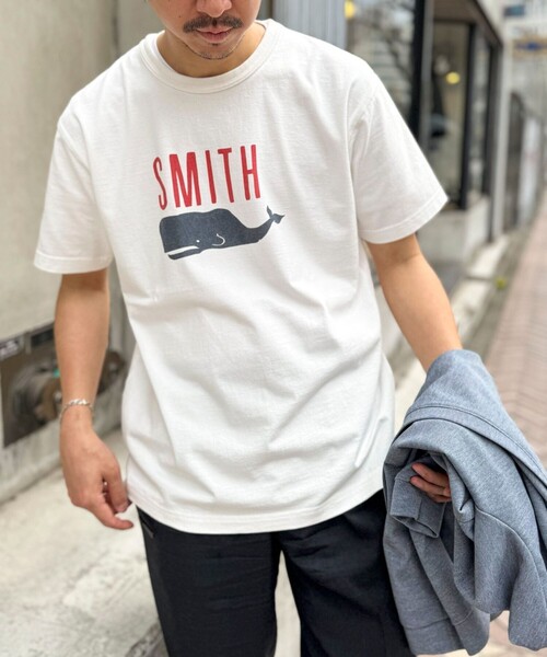 BARNS OUTFITTERS(バーンズアウトフィッターズ)の「【BARNS OUTFITTERS】別注タフネックT SMITH 25SS(Tシャツ/カットソー・メンズ・ホワイト/キナリ/ブルー/ピンク・S/M/L)」の5枚目の写真