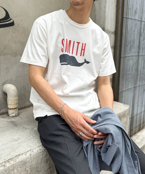 BARNS OUTFITTERS(バーンズアウトフィッターズ)の「【BARNS OUTFITTERS】別注タフネックT SMITH 25SS(Tシャツ/カットソー・メンズ・ホワイト/キナリ/ブルー/ピンク・S/M/L)」の7枚目の写真